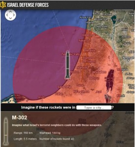 Reichweiter der M-302, die die HAMMAS auf Israel schiesst