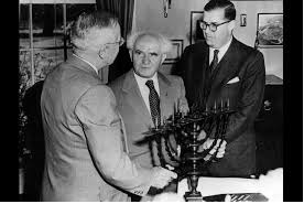 US President Harry S. Truman with Israels David Ben Gurion and ambassador Aba Eban